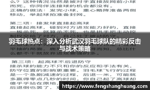 羽毛球热点：深入分析武汉羽毛球队的精彩反击与战术策略